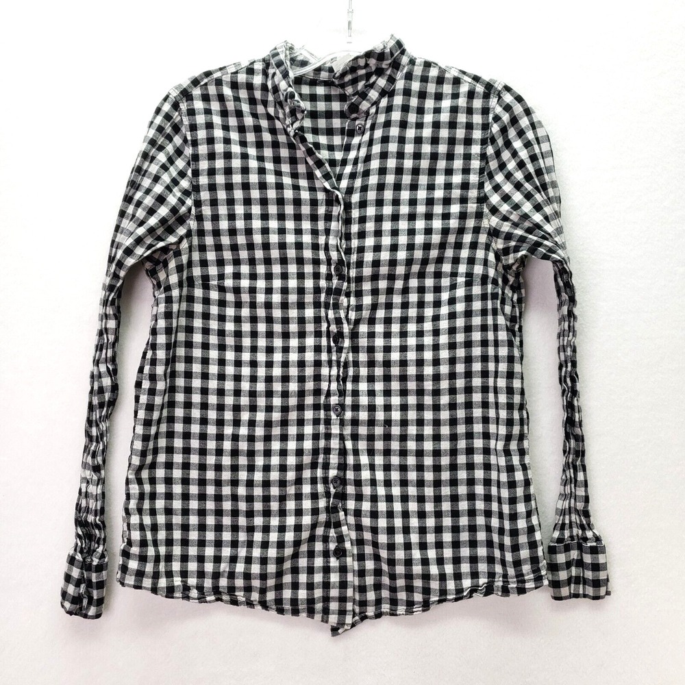 H&M Divided Shirt Womens Small Button Down Shirt Black White Gingham‎ Checkered